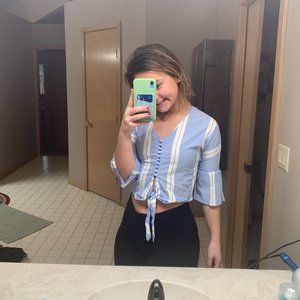 Blue and White Striped Button Down Top